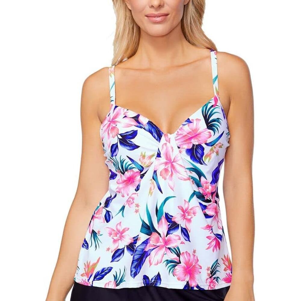 Island Escape Floral Tankini Swim Top Pink Blue White Underwire Bathing Suit - Picture 7 of 7